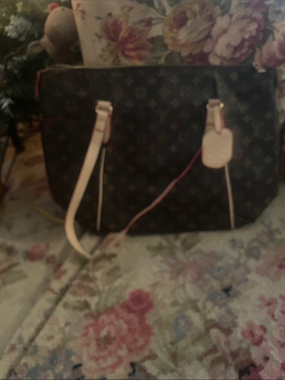 Asis Designer-Style Monogram Tote Bag in Brown and Beige
